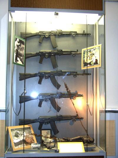 

Museum of Kalashnikov. Shocase: There are 5 subsequent modifications: AK-101, AK-102, AK-103, AK-104 and AK-105. They differ in caliber and dimensions, in particular, AK-101 and AK-102 were made for NATO ammunition. 


