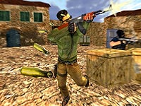 
 Computer game snapshot:
good(?) guy firing an AK-47
 