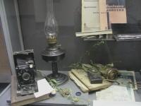 
 Museum of Kalashnikov. Close-up of the showcase: Kalashnikov photos, artifacts of the epoch 
 
